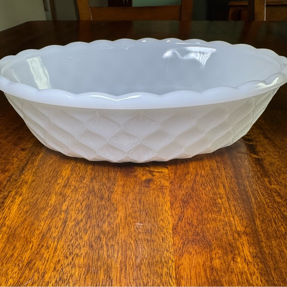 Vintage Milk Glass E.O. Brody Co. Quilted Diamond Design Casserole Dish MJ-50